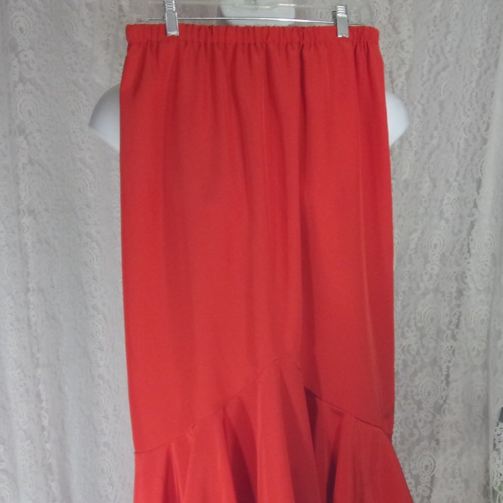 Dark Coral Maxi Skirt Wide Bottom Ruffle NWOT